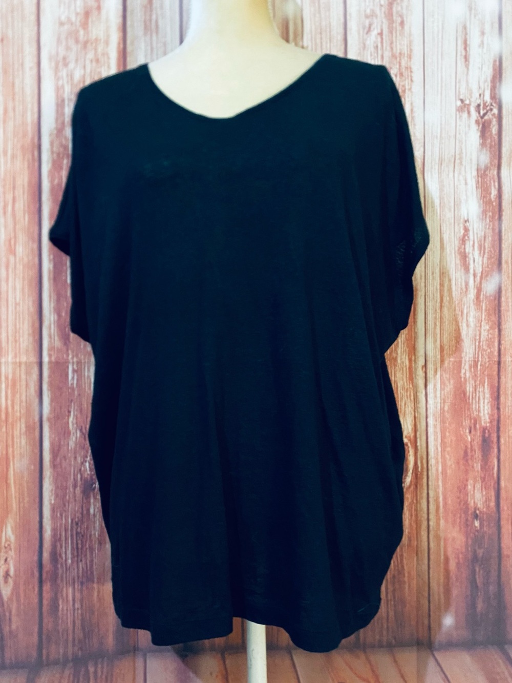 Women’s Large Blouse White House Black Market Wide Short Sleeve Linen Blend Soft